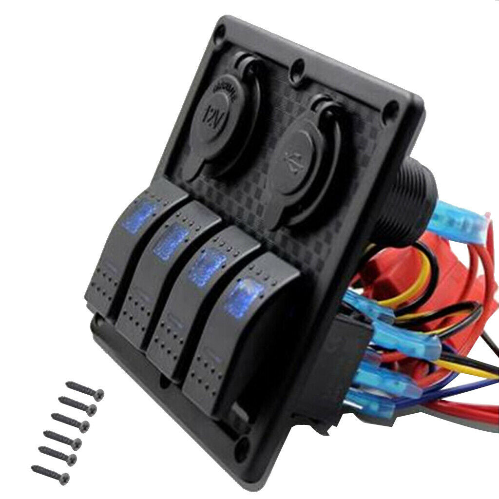 4 GANG Rocker Switch Panel Circuit Breaker Dual LED Car Marine Boat 12V 24V