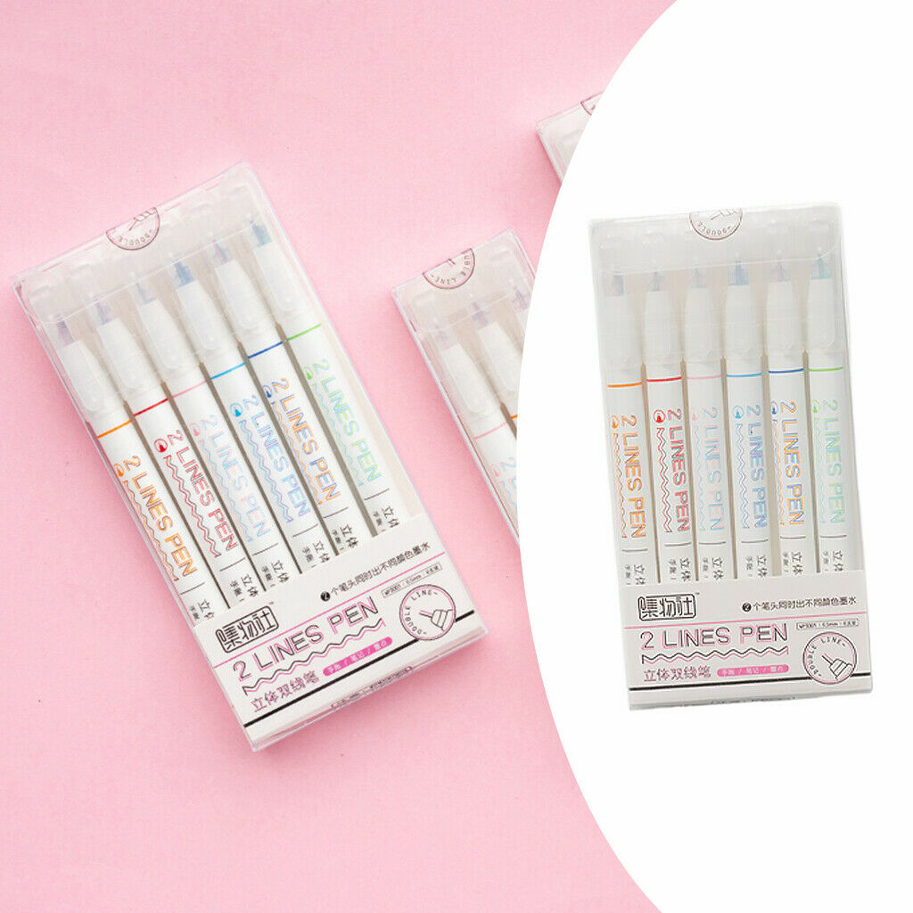6Colors Double Line Pen Arts Drawing Graffiti Doodle Pens Diary DIY Craft