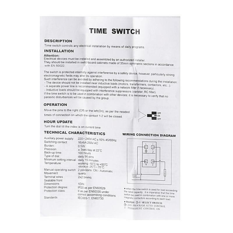 Mechanical 24 Hours Programmable Din Rail Timer Switch Relay 110-240V 16A