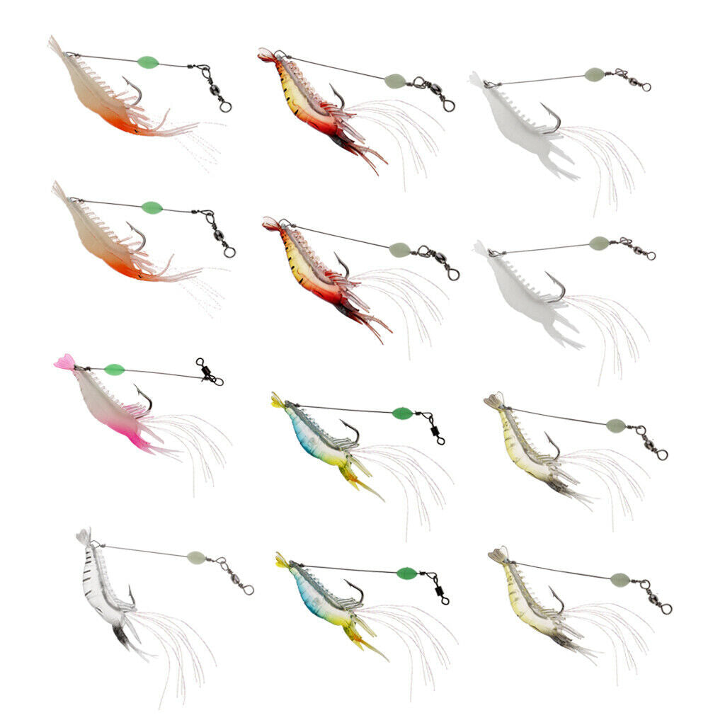 12pcs Soft Lures Shrimp Bait Set, Freshwater/ Saltwater, Trout Bass Salmon