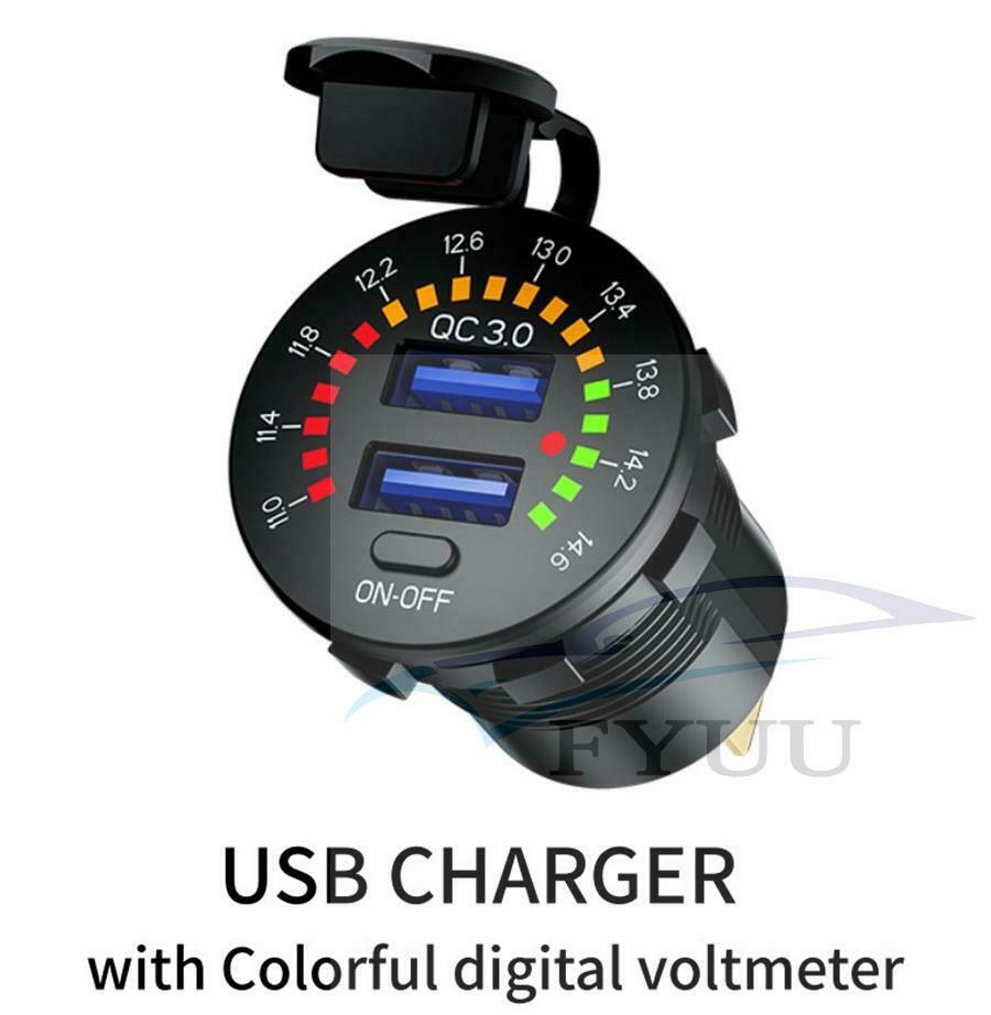 Car USB Socket QC 3.0 Dual USB Charger Voltage Meter On Off Switch Phone Charger