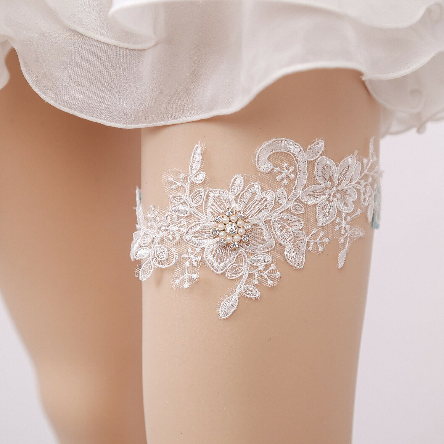 2pcs Lady Bridal Leg Garter Stretch Lace Thigh Rings Bead Embroidered Wedding