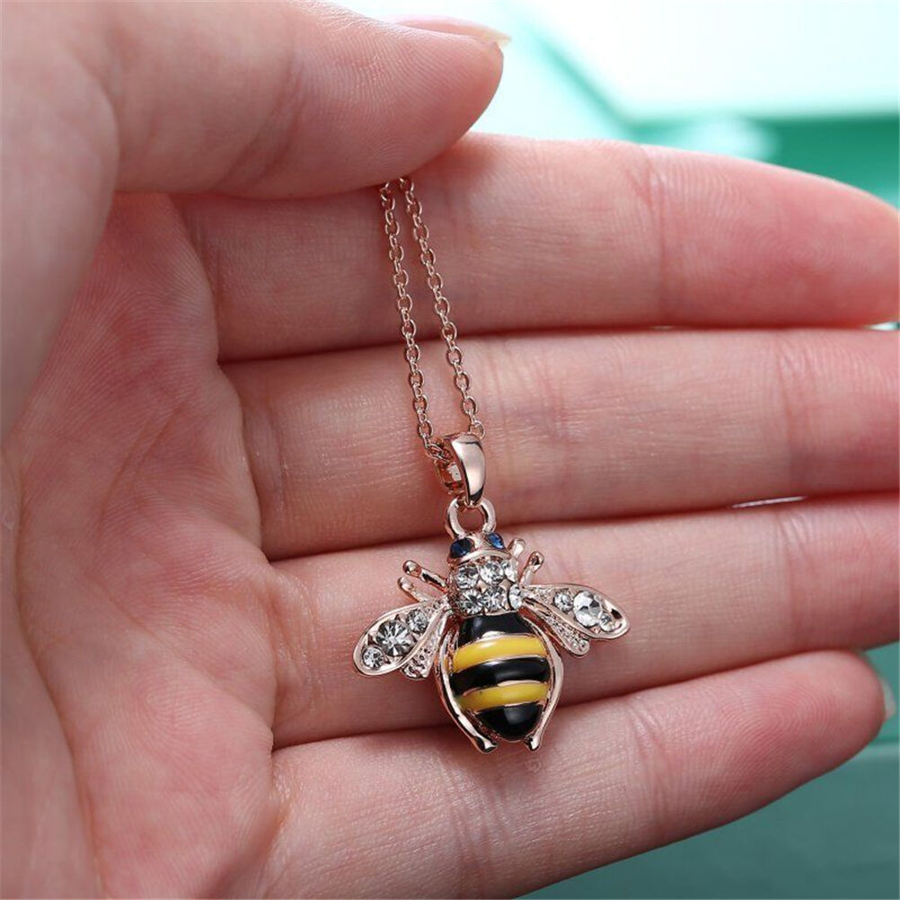 Chic Cute Women Ladies Honey Bumblebee Bee Crystal Pendant Chain Necklace Beauty