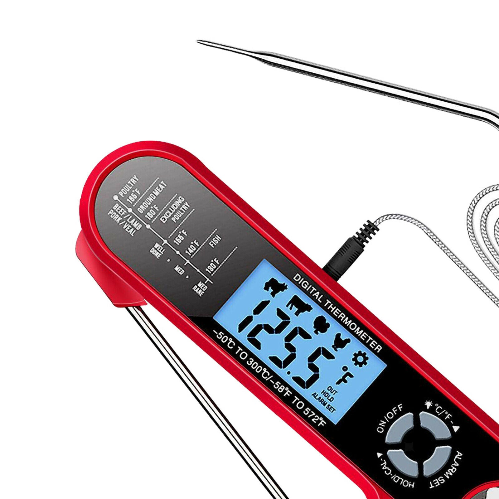Meat Thermometer Instant Read with Foldable Dual Probes Oven Safe for Turkey