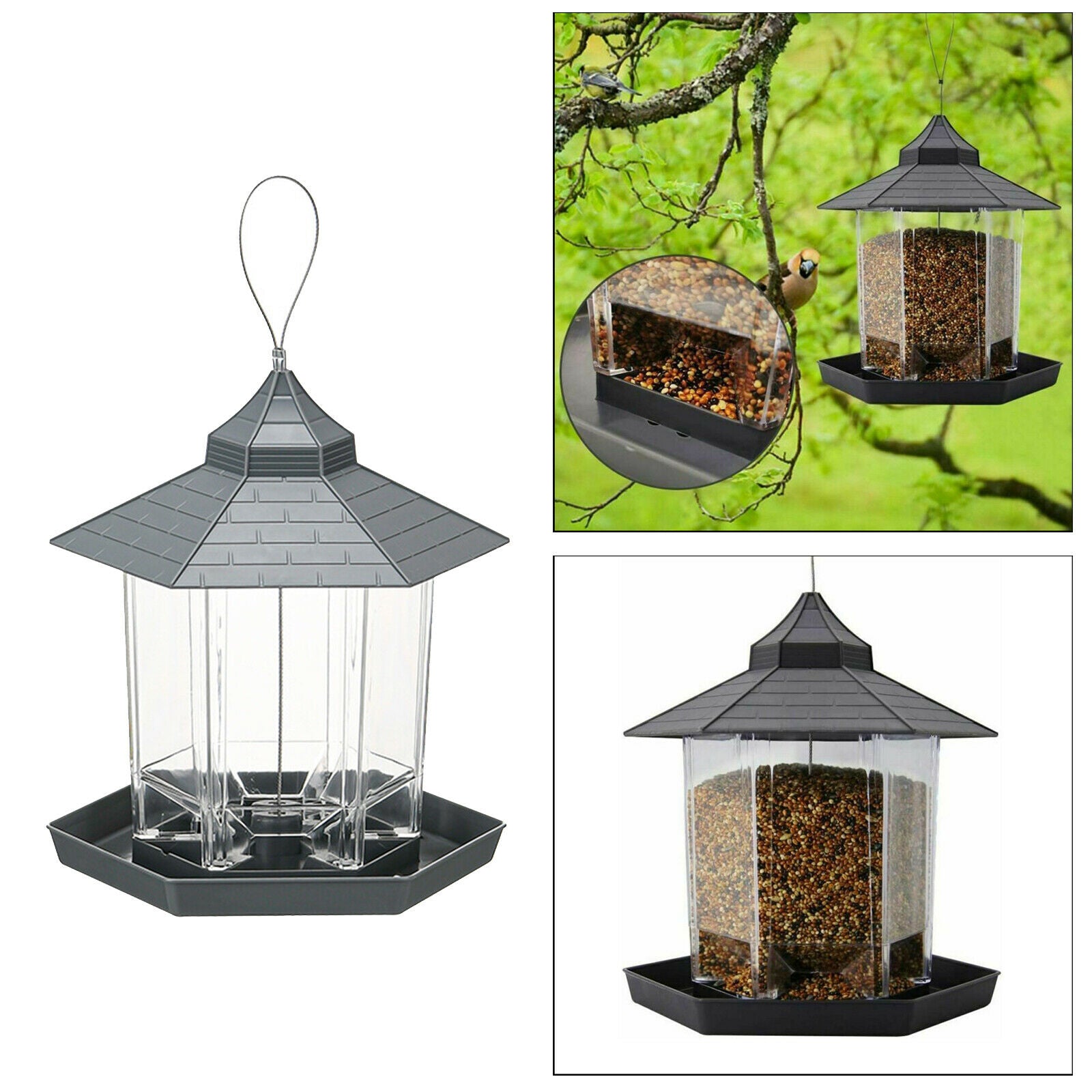1L Wild Bird Feeder Panorama Bird Feeder Hanging for Tree Yard Lawn Decor