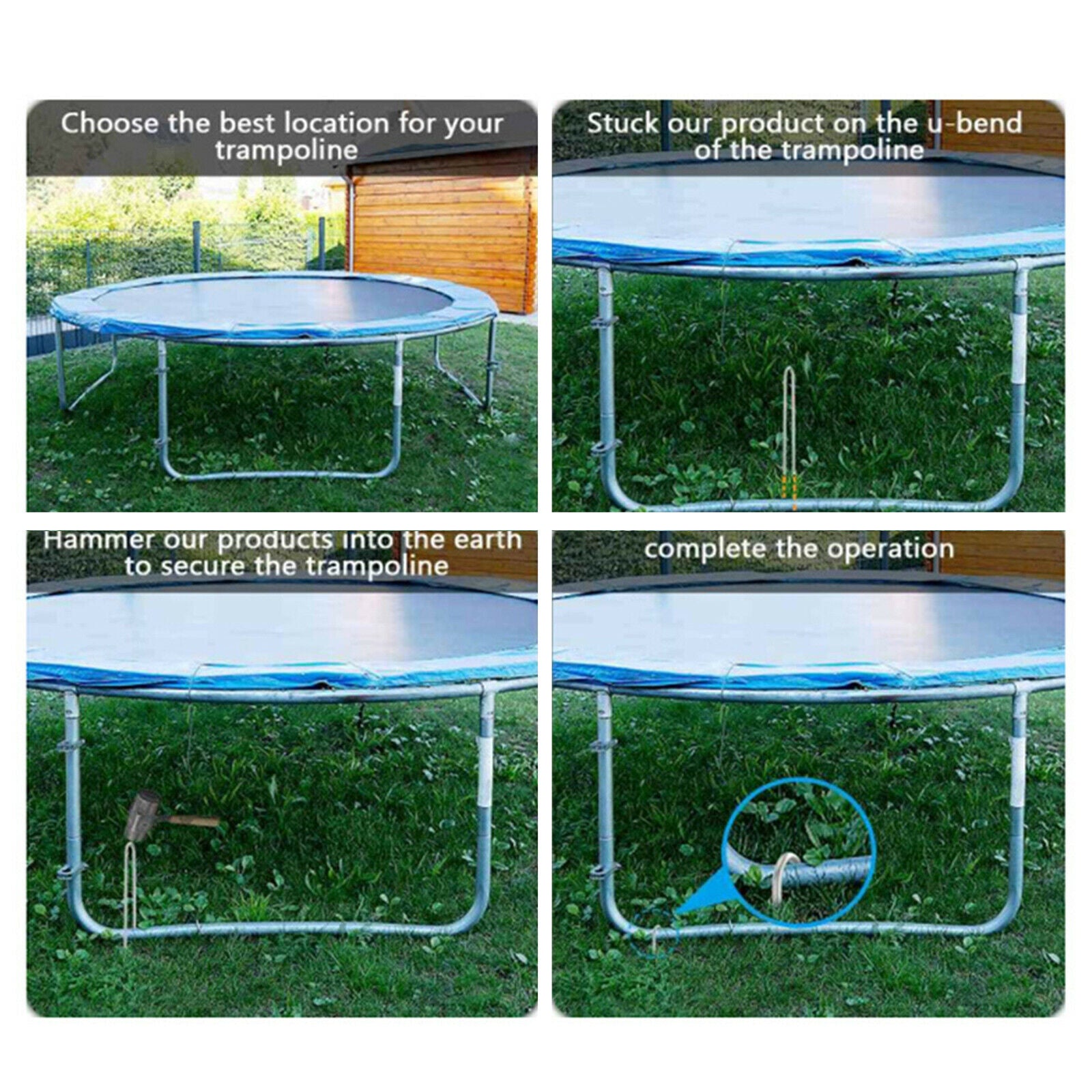 4x U-Shaped Wind Stakes Ground Anchors for Trampolines Soccer Net Heavy-Duty