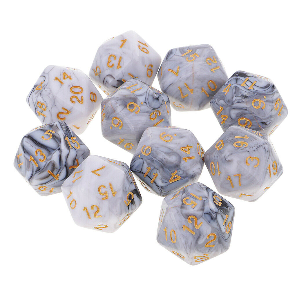 2X D20 Multi Side Dices for Roleplaying Game DND Game Math Teaching White Gray
