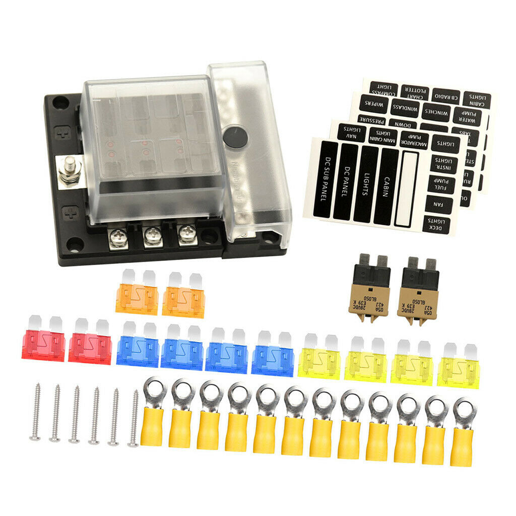 6-Way Blade Fuse Box Block Holder with LED Indicator 12V 32V RV Boat Pontoon