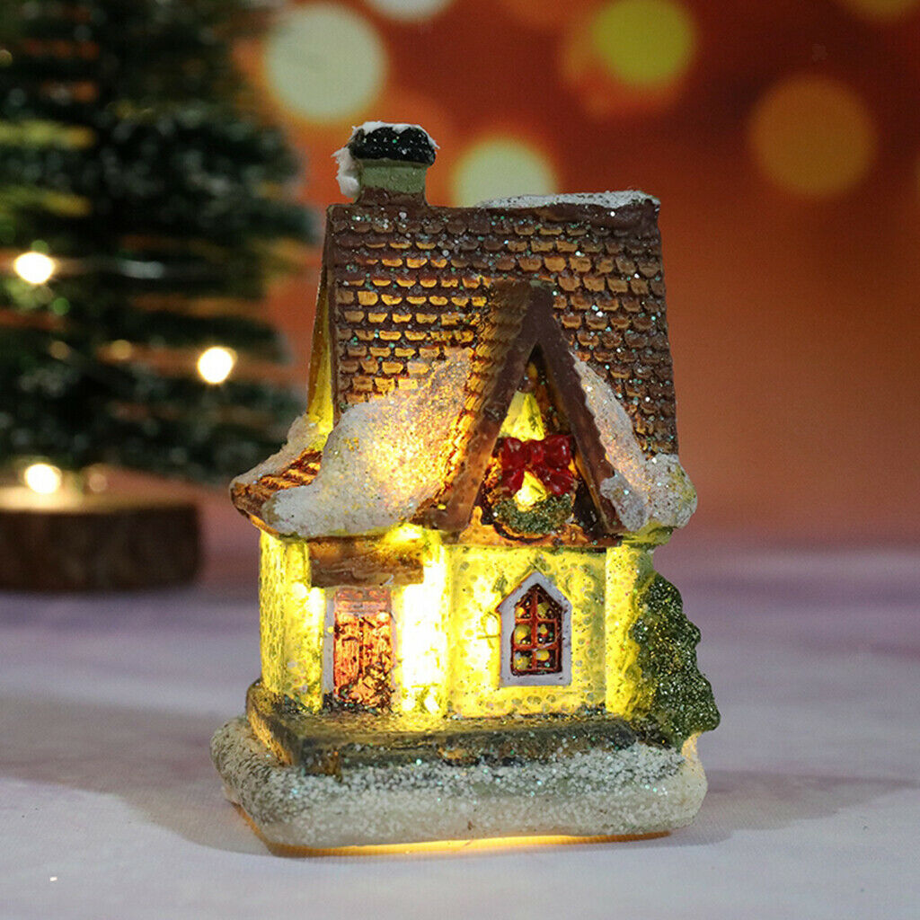 2Pc Mini Christmas Scene House LED Village Farmhouse Desktop Decoration