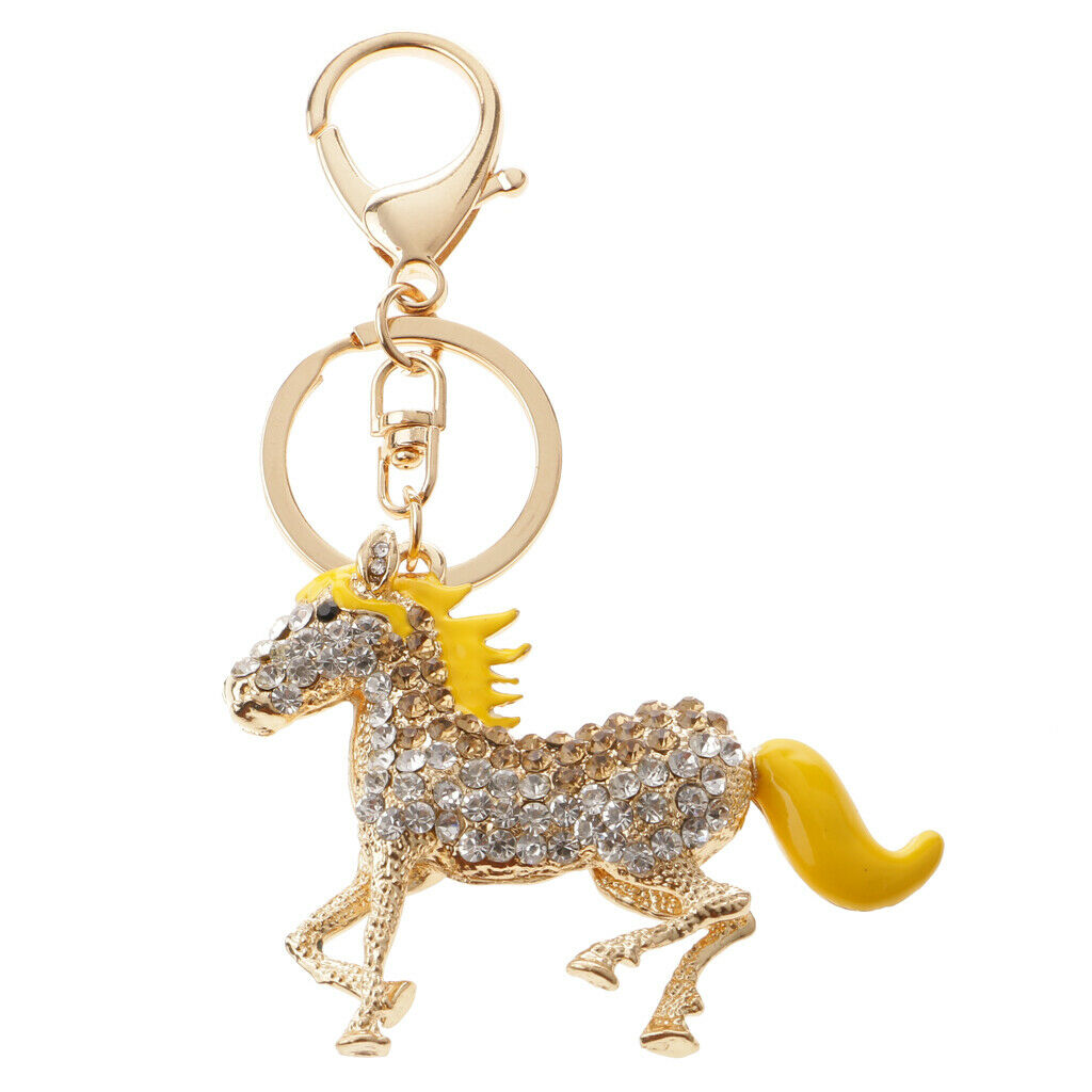 Horse Pendant Crystal Keychain Keyring Bag Purse Charm Keyfob Gifts Yellow