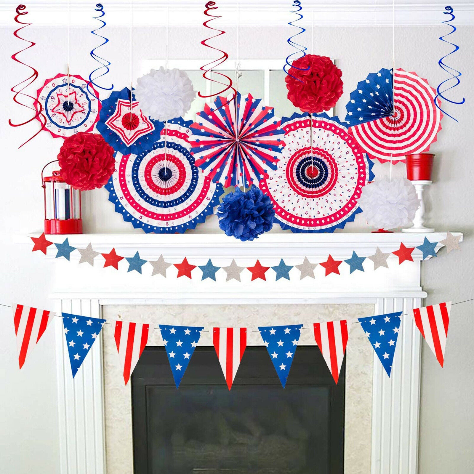 Fourth Of July Patriotic Decorations Hanging Swirl Independence Day Ornaments
