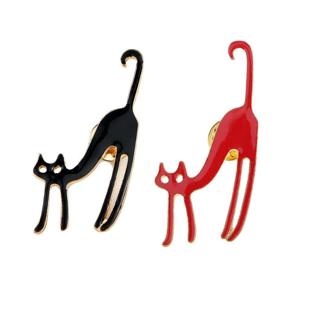 Cat Pattern Pin Brooch, Black And Red Color, Accessories for Women, 2 Pieces