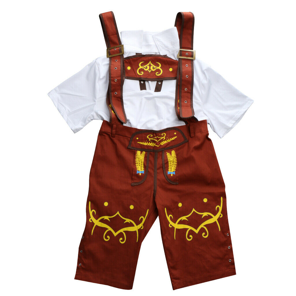 German Bavarian Oktoberfest Suspender Lederhosen Beer Guy Mens Constume L