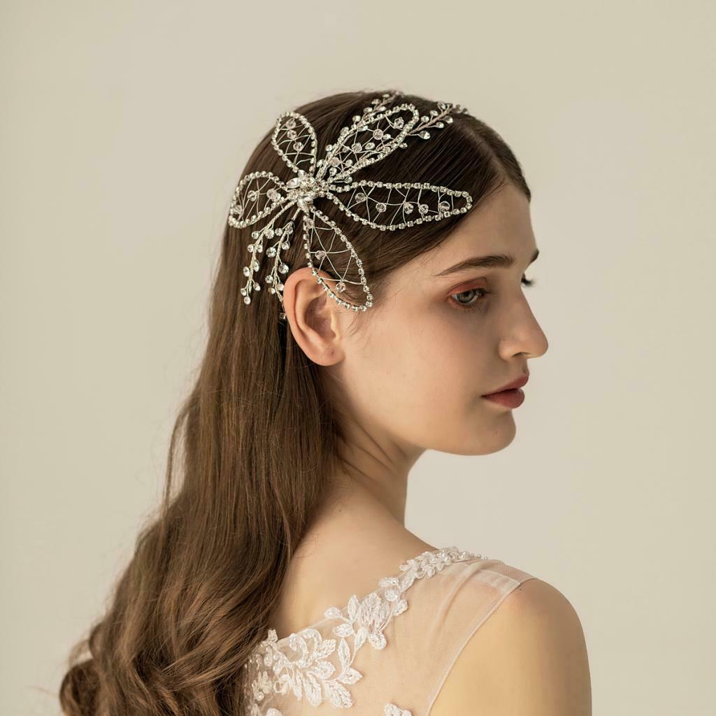 Elegant Rhinestone Flower Leaf Bridal Side Hair Clip Headband Hair Jewelry