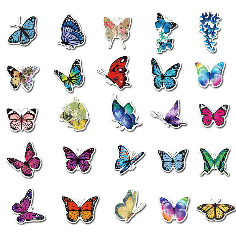 50x/pack Lovely Butterfly Label Stickers DIY Laptop Suitcase Motor Car St.l8