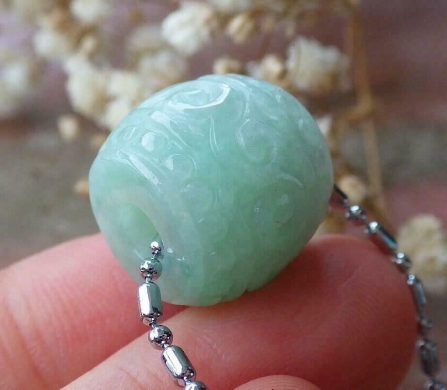 Natural Green A Jade jadeite Hand-carved pendant Flower Circle Donut Necklace