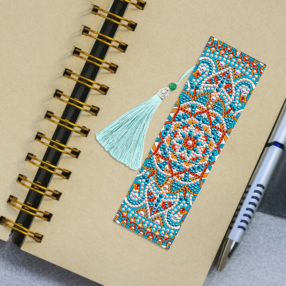 2pcs 5D DIY Special Shape Diamond Painting Leather Tassel Mandala Bookmarks @
