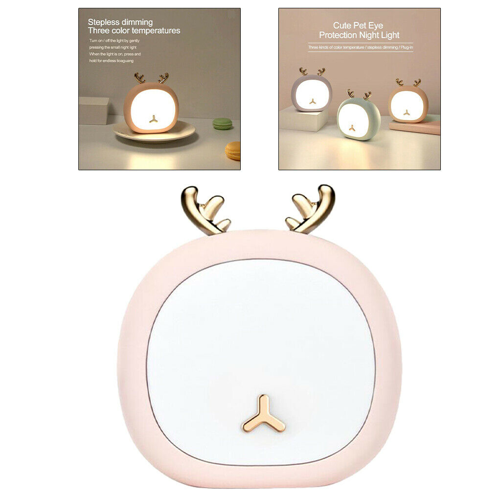 Cute Night Light Animal Nursery Lamp Recharging Gift for Children Pink Deer