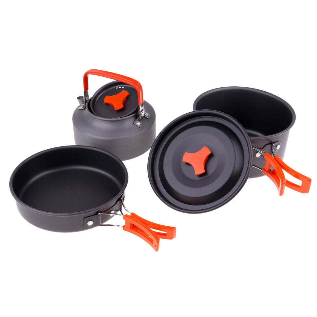 Folding Non Stick Pot Fry Pan Kettle Camping Cook Cooking Cookware Set