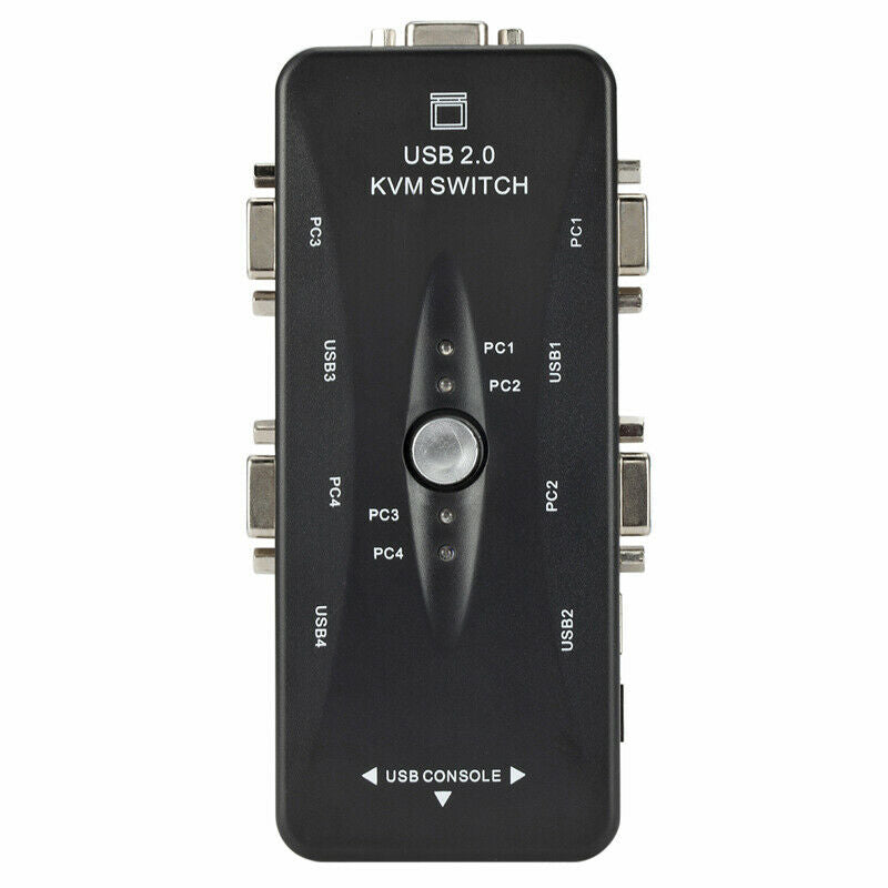 4-Port USB 2.0 KVM Switch Box Mouse/Keyboard/VGA Video Monitor 200MHz 1920x1440