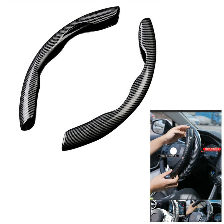 2PC Car Interior Steering Wheel Booster Cover Carbon Fiber Look Non-Slip Cover