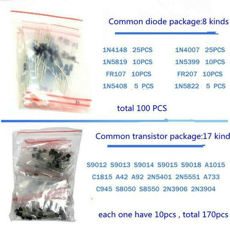 1390Pcs Electronic Components LED Diode Transistor Capacitor Resistance Kit V3Z1