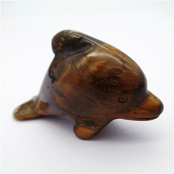 50x28x15mm Natural Tiger Eye Gem Carved Dolphin Statue Healing Decoration HH8138
