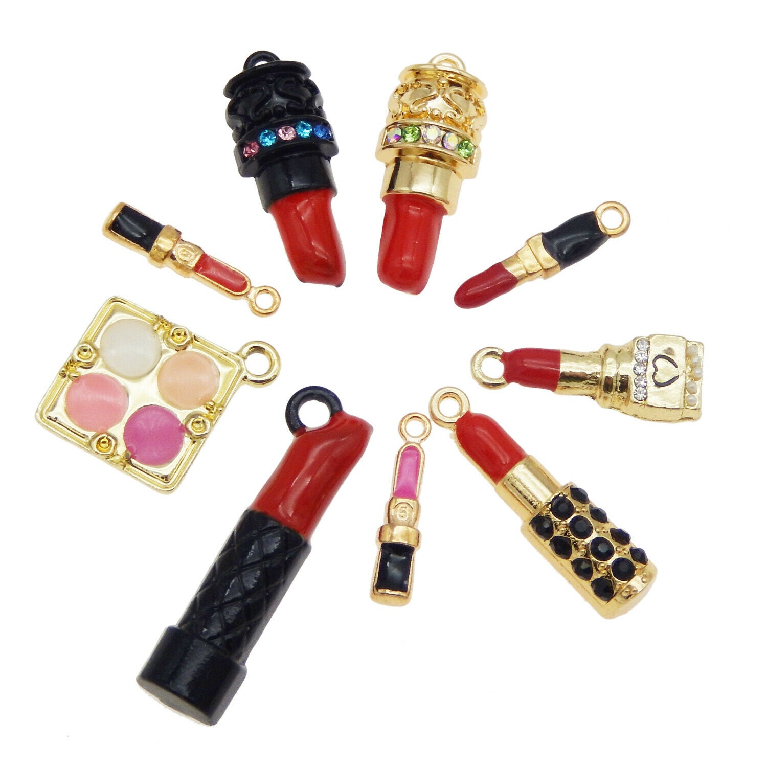 18 pcs Mix Lot Lipsticks Charms Enamel Cosmetics Jewelry Making Alloy Crafts