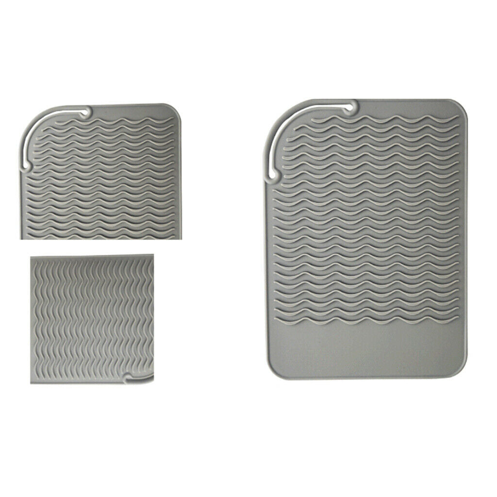 2Pcs Salon Hair Straightener Heat Proof Safety Silicone Mat Storage Pad
