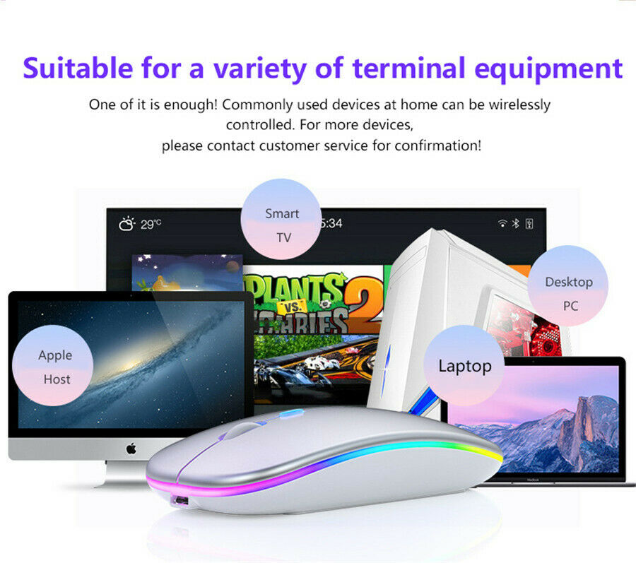 2.4GHz Wireless Mouse Cordless Mice USB Rechargeable For PC Laptop Smart TV