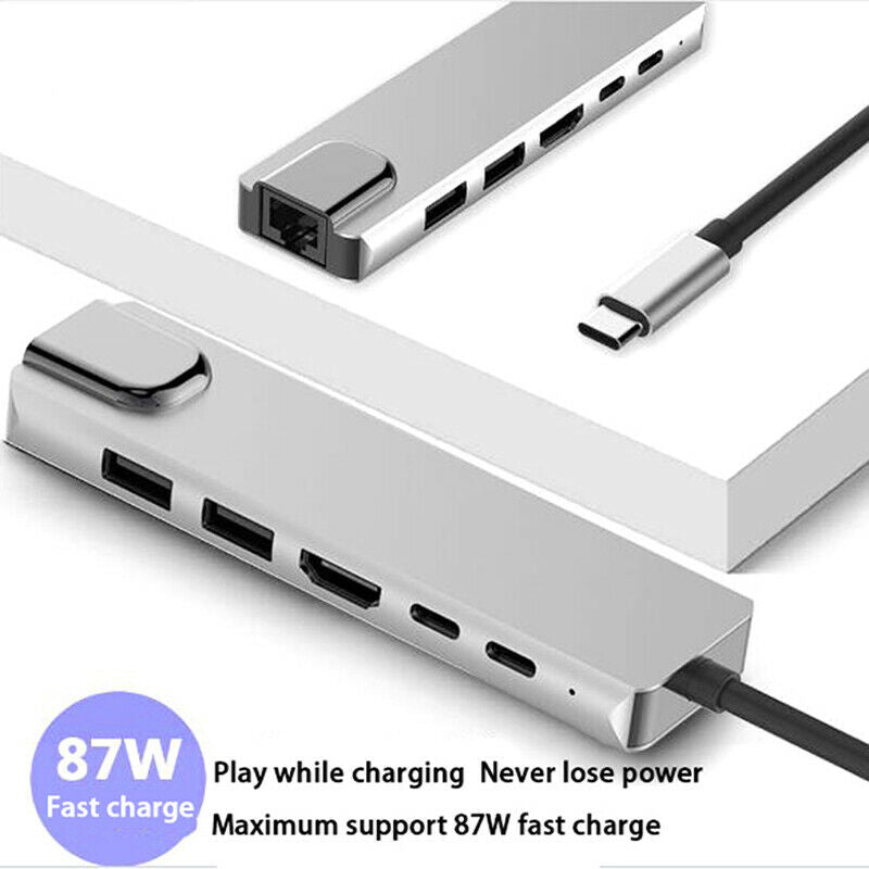 6 in 1 USB Hub Type C to Multi USB 3.0 HDMI 1000Mbps RJ45 Adapter Splitter G TL