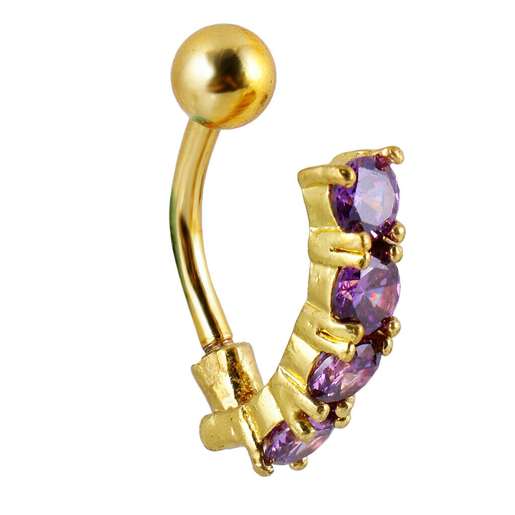 Reverse Belly Dangle Button Navel Ring Body Piercing Jewelry Purple Crystal