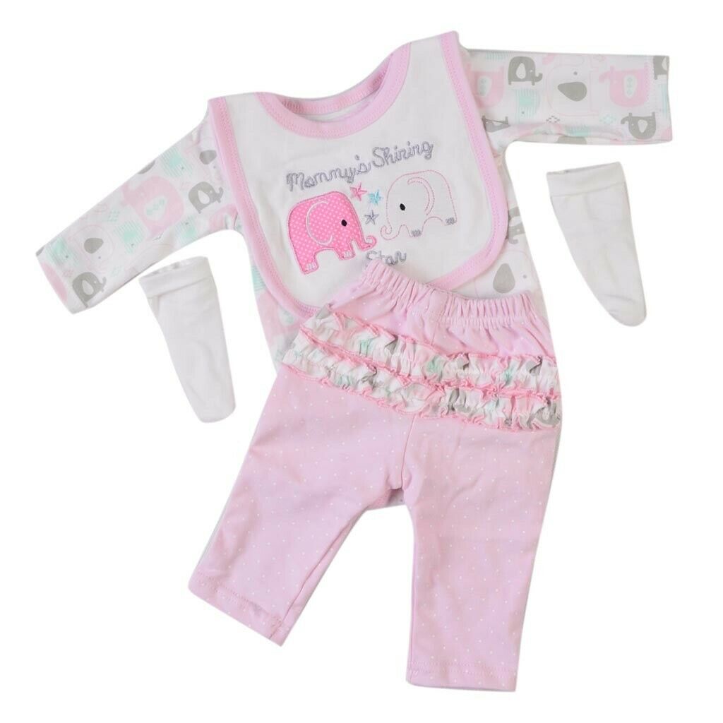 4pcs Sweet Jumpsuit Pants Bibs Clothes Set Casual Outfit Pink for 22-23inch