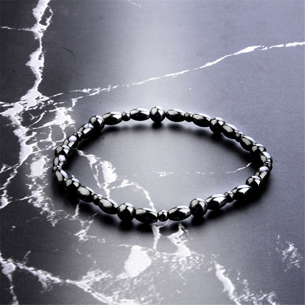Unisex Barefoot Black Hematite Magnet Anklets Jewelry Round Bracelets Leg Chain