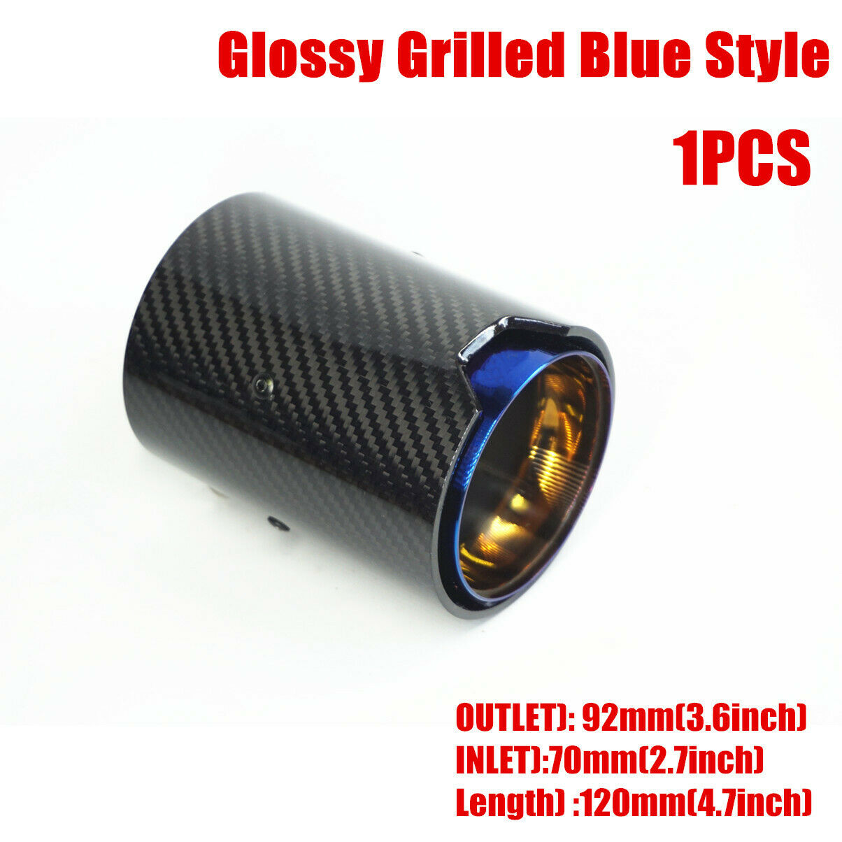 1X Carbon Fiber Exhaut tip Mufflers Glossy Carbon Style Parts Grilled Blue Style