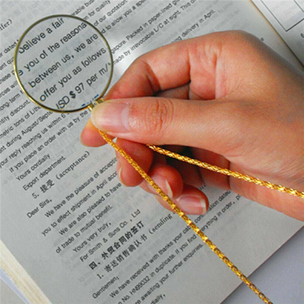 5x Magnifier Round Reading Coin Magnifying Glass Lens Pendant Chain Necklace New