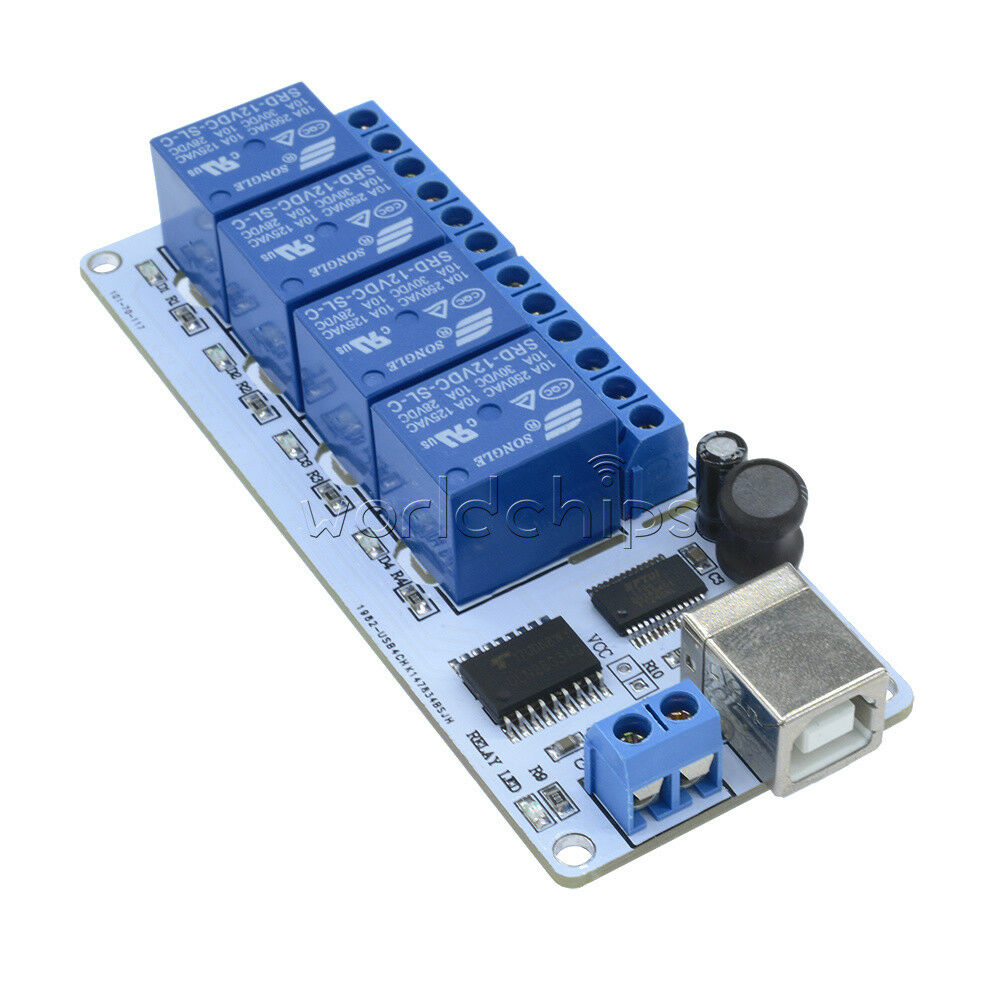 12V 4 Channel USB Relay Board Auto Module +Cable SRD-12VDC-SL-C for Arduino