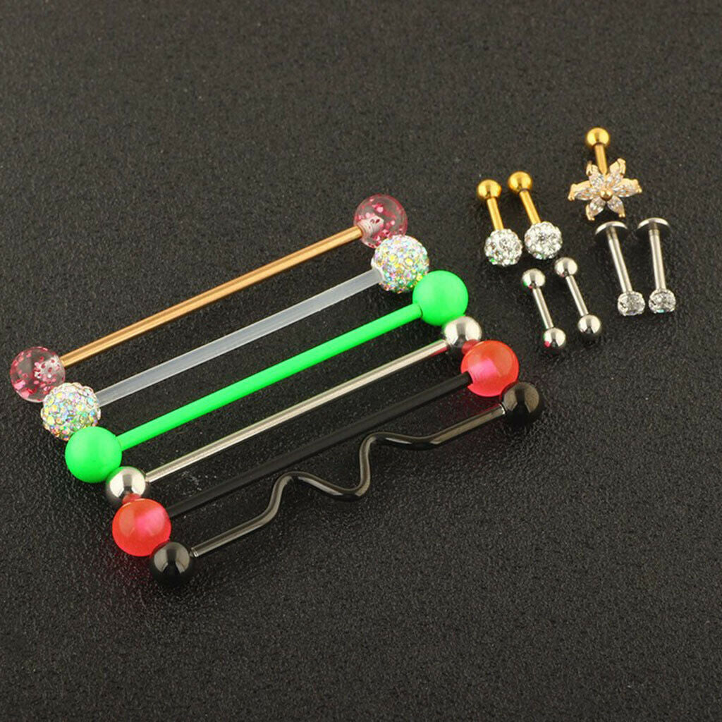 1 Set Nose Lip Tongue Eyebrow Tragus Navel Belly Ring Piercings Jewelry B-13Pcs