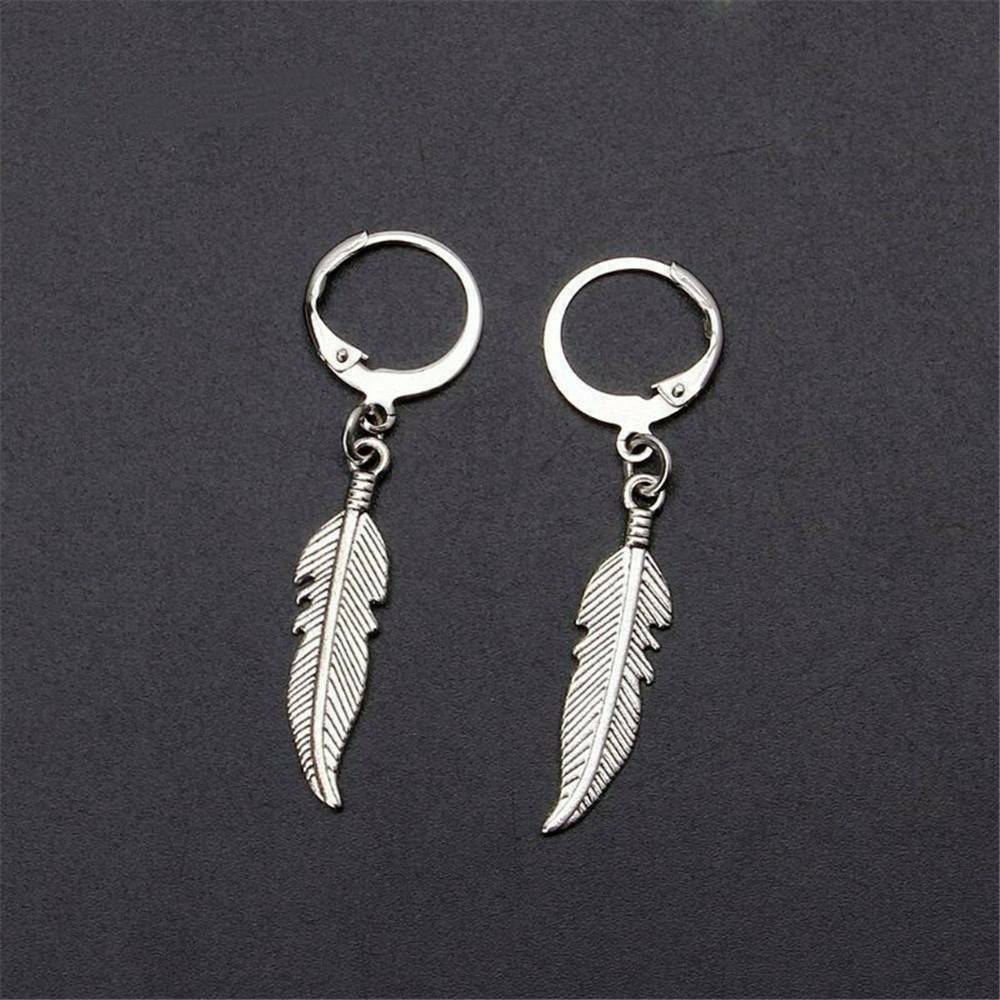 1 Pair Feather Pendant Hoop Earrings Jewelry Dangle Earring Jewelry Men Women