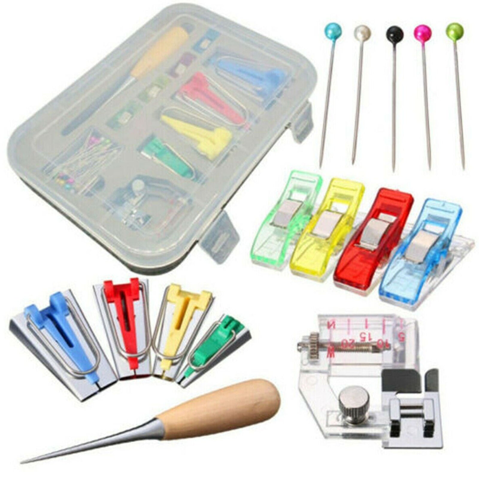 60Pcs/Set Bias Tape Maker Kit for Sewing & Quilting Awl and Binder Foot Tools
