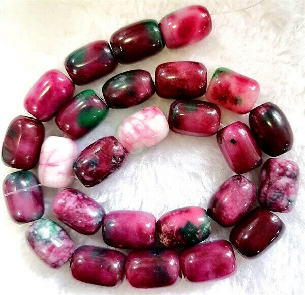 1 Strand 14x10mm Colorful Malay Jade Barrel Loose Beads DIY Jewelry 15.5" HH746