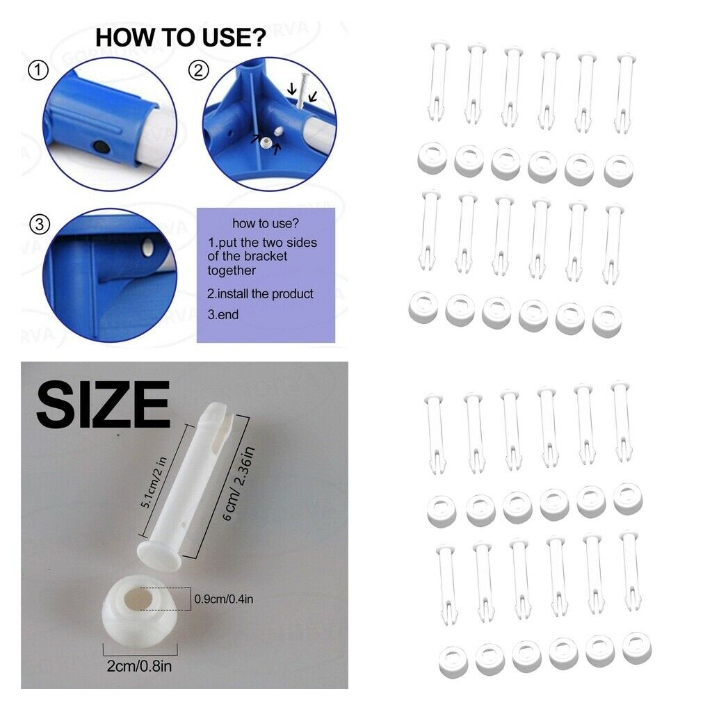 Plastic Pool Joint Pins & Rubber Seals For  Metal Frame Pool 24Pcs