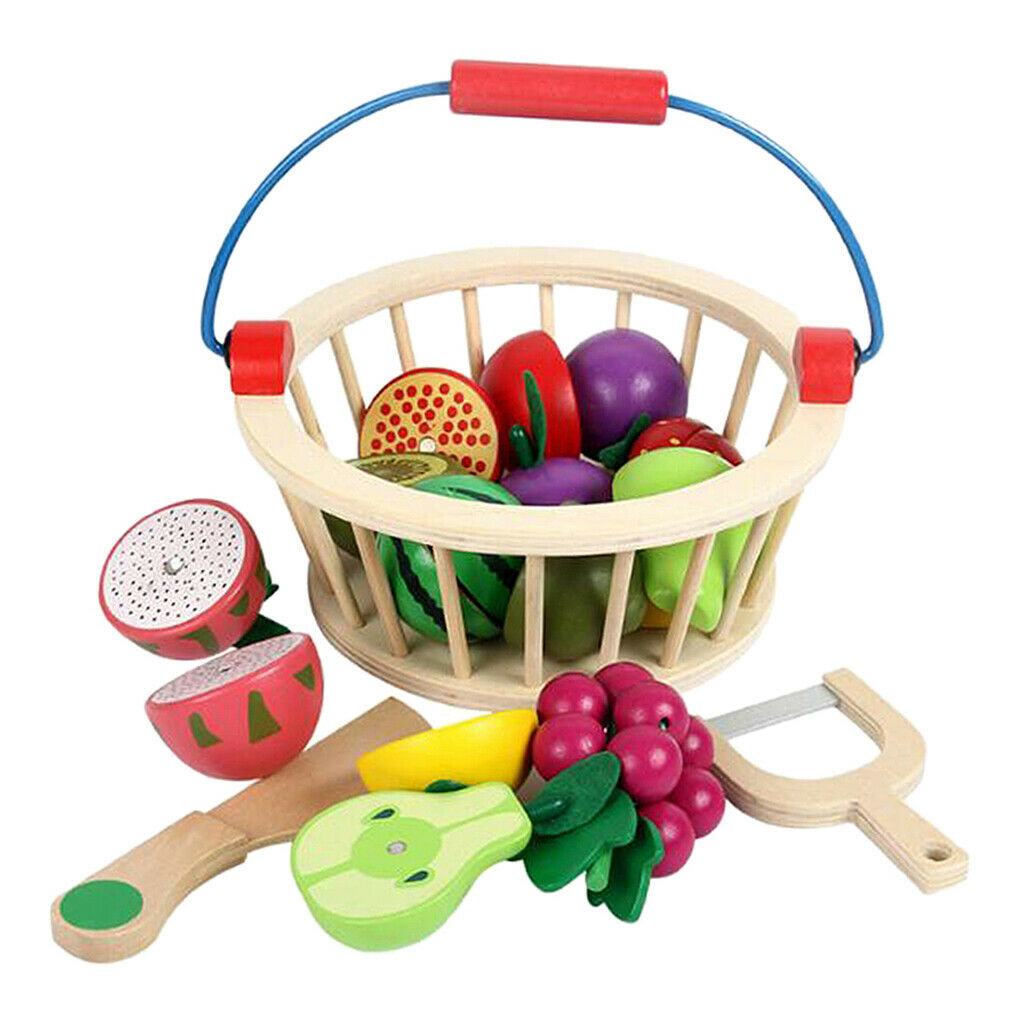 Wooden Role Play Cutting Toys Kids Kitchen Food Playset Children Cookware
