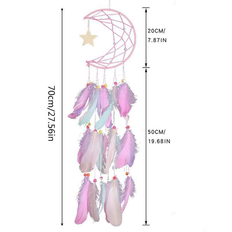 Moon Star Dream Catcher with Feather Handmade Dreamcatcher for Boho Wall Hanging