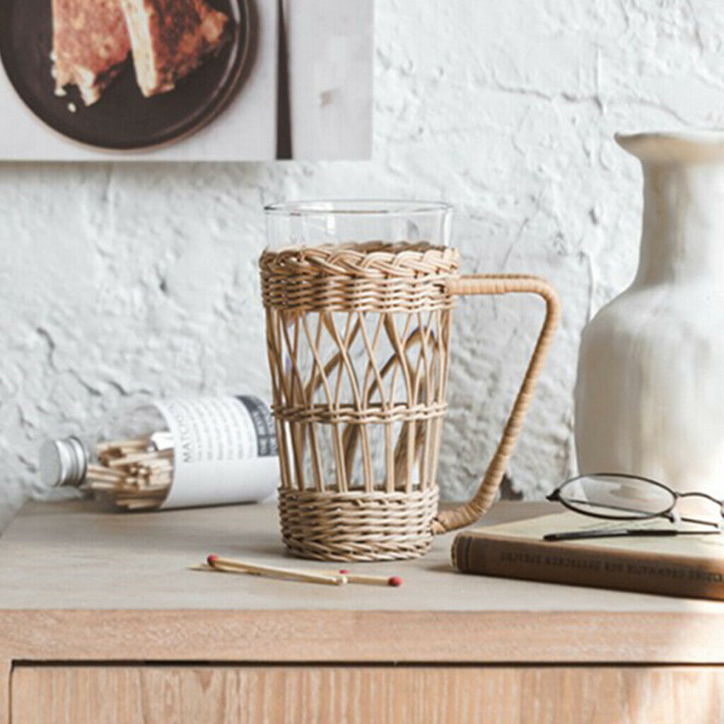 Woven Wicker Cup Holder with Protection for Tea, Water Glasses