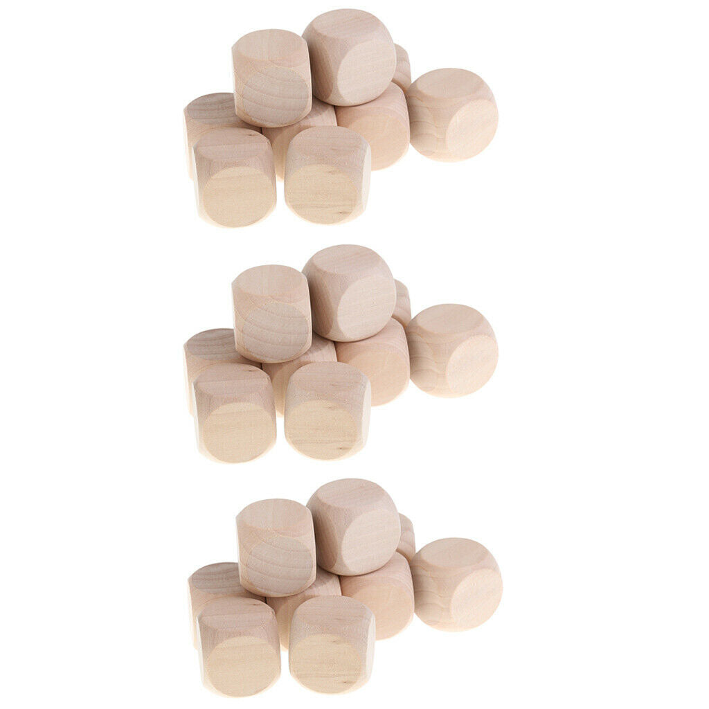 30 Bulk Naural Wood Blank Dice D6 30mm Blocks for Kids DIY Decorating Games