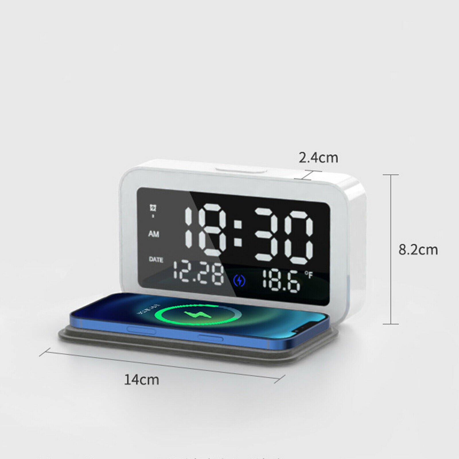 Modern Digital LED Desk Alarm Clock Thermometer 15W Qi Wireless Charger