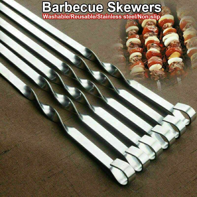 12PCS Barbecue Skewers Stainless Metal Kabob Grilling BBQ Skewers Stick Pack