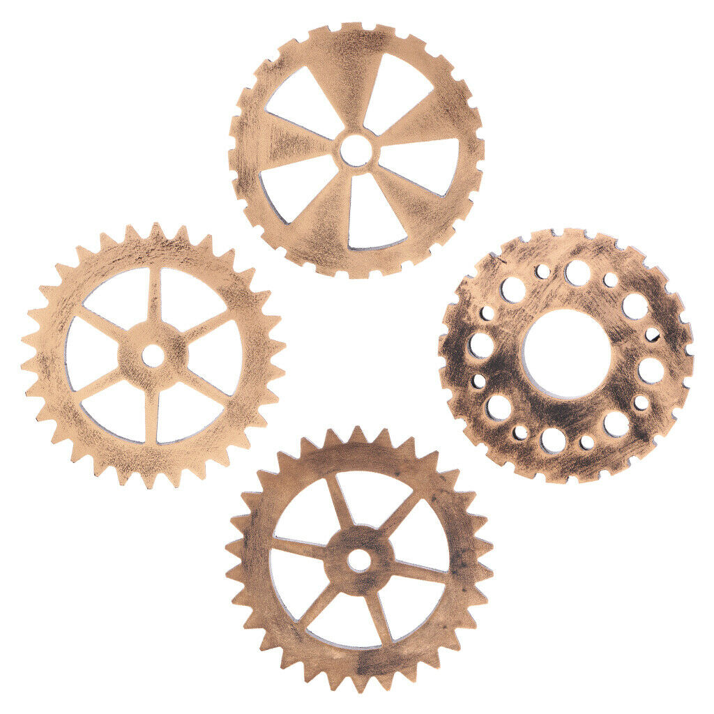 4Pcs Steampunk Wooden Gear Clock Home Wall Door Hanging Decoration Ornament
