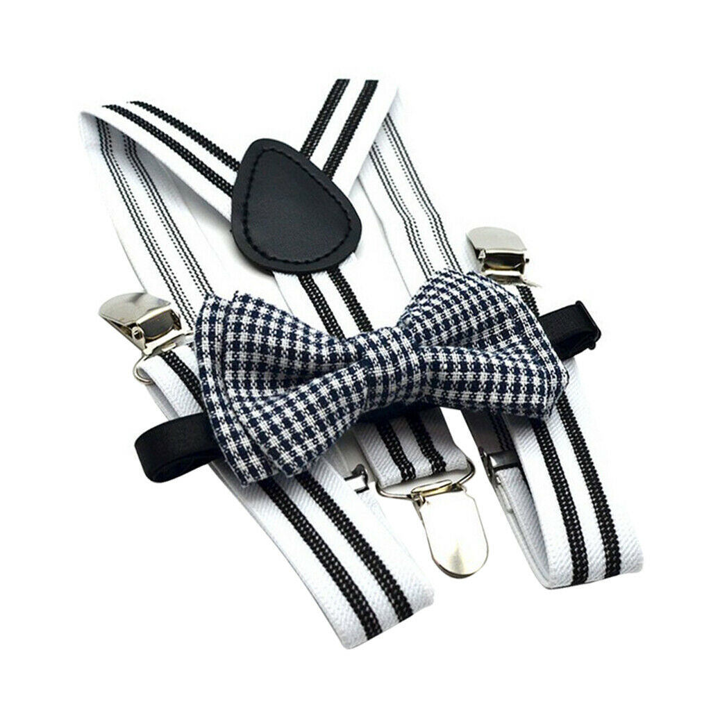 Male Boy Trousers Suspenders w/ Bow-Tie Set 3 Clips Braces Non-slip Straps